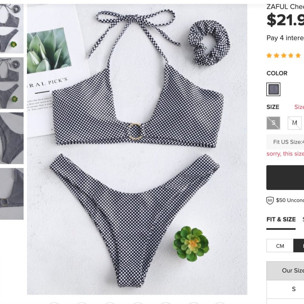 ZAFUL checkered bikini top and scrunchie